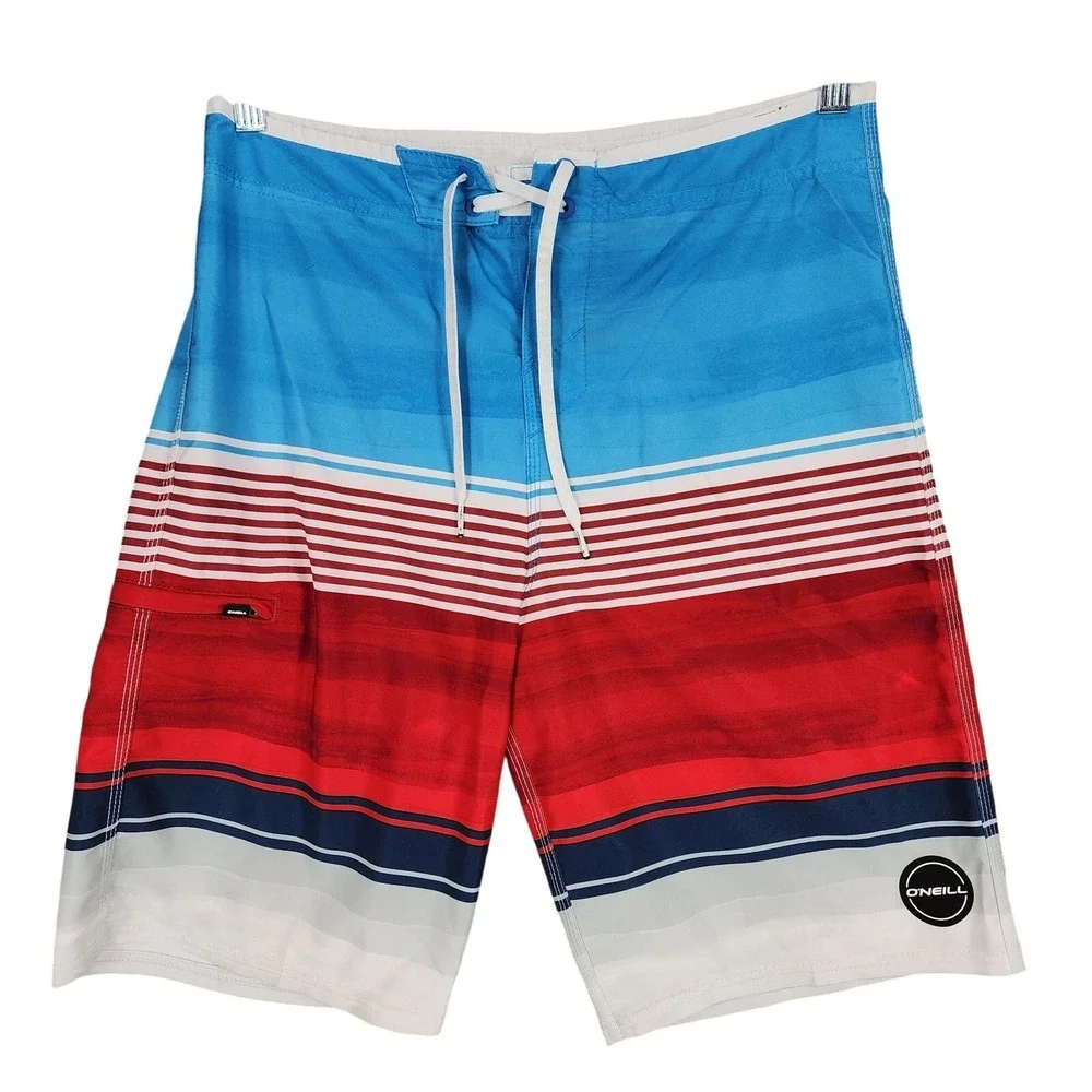 ONeill Board Shorts 30 Mens Hyperfreak Stripe Red White Blue 10